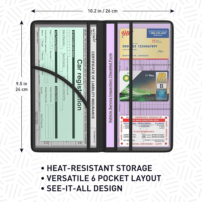 Premium Leather with Magnetic Shut Car Registration and Insurance Card Holder, Glove Box Organizer for License, Cards & Documents, a Car Wallet for All Vehicle Needs and Car Accessories: Black