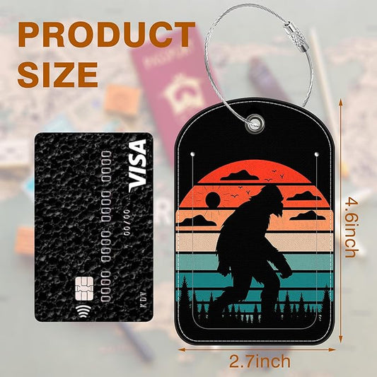 2 Pack PU Luggage Tags for Suitcase, Sasquatch Sunset Suitcase Tag Leather ID Label Bag Tags with Privacy Cover and Metal Loop for Men Women Travel Bag
