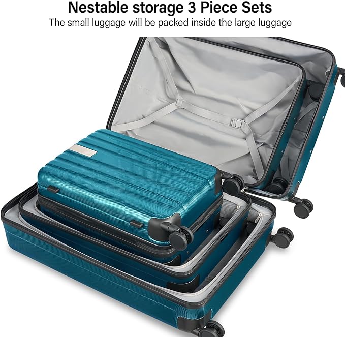Hanke Hardshell Luggage Sets 3 Piece Extra Large Suitcases with Lock,28 Inch Luggage with Spinner Wheels, PC Travel Suitcase for Women Men 20 24 29Inch,Caribbean Blue