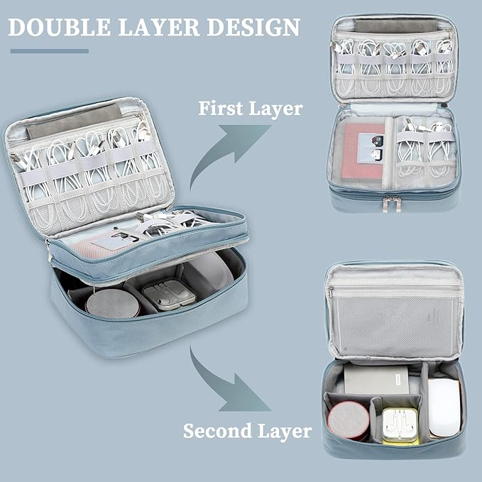 Lanola Electronic Organizer Travel Double Layer Cable Organizer Bag,Accessory Bag for Hard Drives,Cables,USB,SD Card,Memory Cards,Flash Drive,etc. - Red