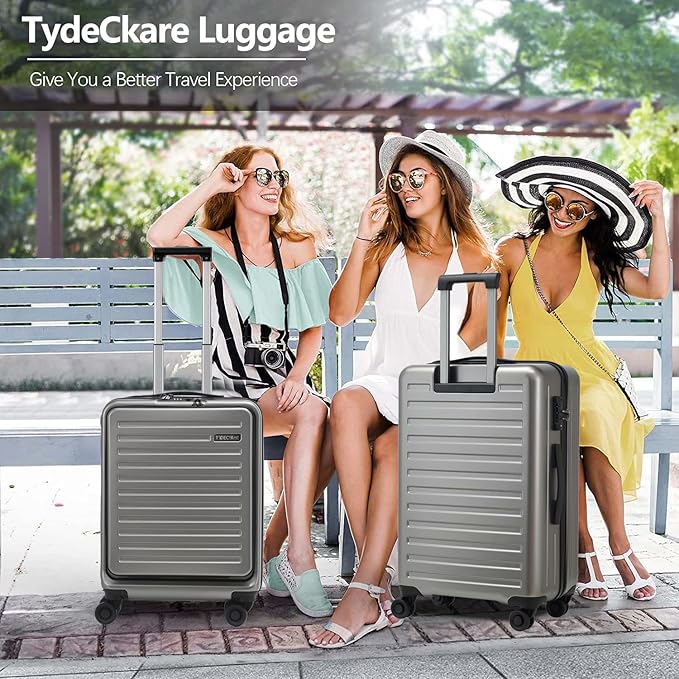 TydeCkare 2pcs 20/28" Luggage Set Lightweight HardShell, Only 20 Inch Carry On 21.65 * 15.35 * 7.87" Cabin Suitcase with Front Pocket, 28 Inch 19.68 * 11.81 * 29.92" Checked Luggage, Gray