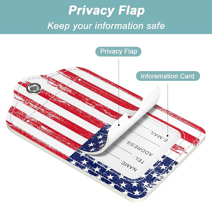 Rimilak 3 Pcs PU Leather Luggage Tags for Suitcase, Travel Cruise Luggage Tag with Privacy Flap, Name ID Label and Metal Loop for Women Men Baggage Handbag School Bag Backpack, USA