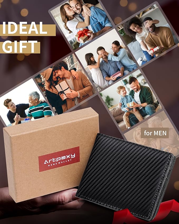 Artpaxy Mens Wallet Bifold Genuine Leather RFID Blocking Wallet for Men with 2 ID Windows 12 Card Holders 2 cash pockets 1 Gift Box