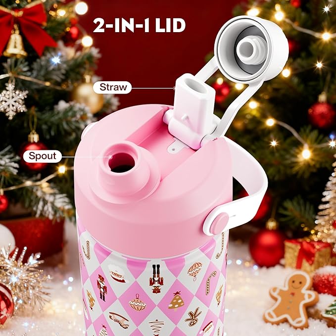 26 oz Christmas Insulated Water Bottle with 2-in-1 Straw and Spout Lid, Keep Cold 24H, Leak-Proof, Fits in Car Cup Holder, Stainless Steel Water Bottle for Gift, Trip, Home (Christmas Classics Parade)