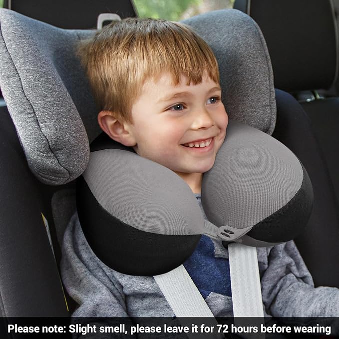 COOLBEBE Kids Travel Neck Pillow, Softly Double Support Travel Pillow for Car & Airplane, Traveling Gifts for Toddler & Children (Black)