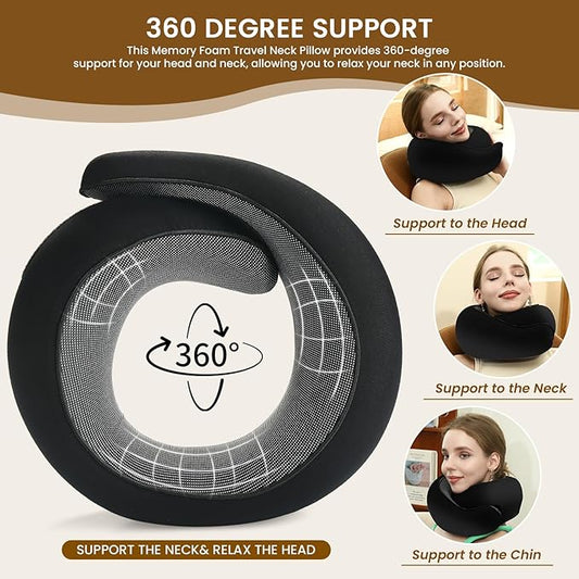 Neck Pillow, Travel Pillow uses Memory Foam to Support Neck Comfort, Ideal Companion for Airplane and car Travel, Compact, Convenient, and Versatile Airplane Sleep Pillow(Black)