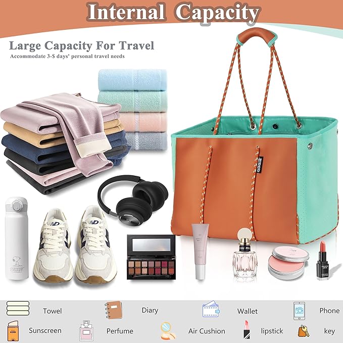 QOGiR Neoprene Multipurpose Beach Bag Tote with Inner Zipper Pocket … … … …