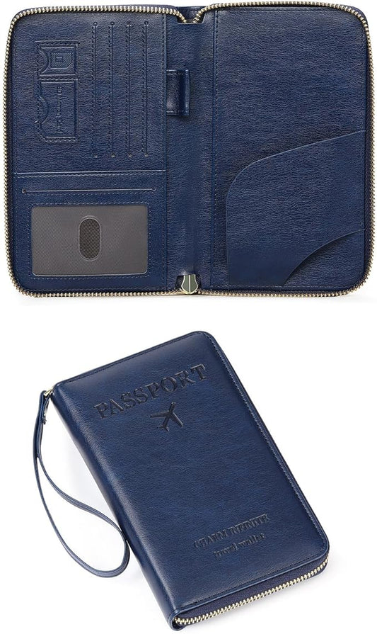 Leather RFID Blocking Passport Holder Travel Wallet, Passport Cover/Travel Wallet for Women/Men with