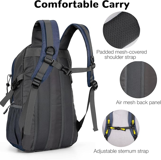 25L Small Hiking Backpack Daypack with Chest Strap for Men Women, Waterproof Travel Backpack, Blue