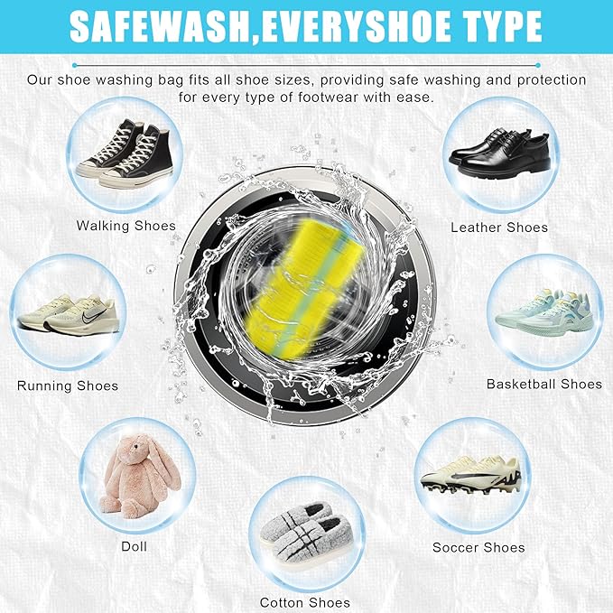 XXL Shoe Washing Machine Bag - 2 Reusable Shoes Cleaning Bags for Washer And Dryer, Durable Zipper Laundry Shoe Bag 360° Deep Clean Sneaker Tennis Include Mesh Wash Bags & Bra Laundry Bags (Yellow)