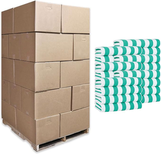 Arkwright California Cabana Stripe Beach Towel Bulk - Pallet of 480 - Large Soft Quick Dry Cotton Terry Towels Set for Pool, Swim, and Hot Tub, Oversized 30 x 70 in, Green