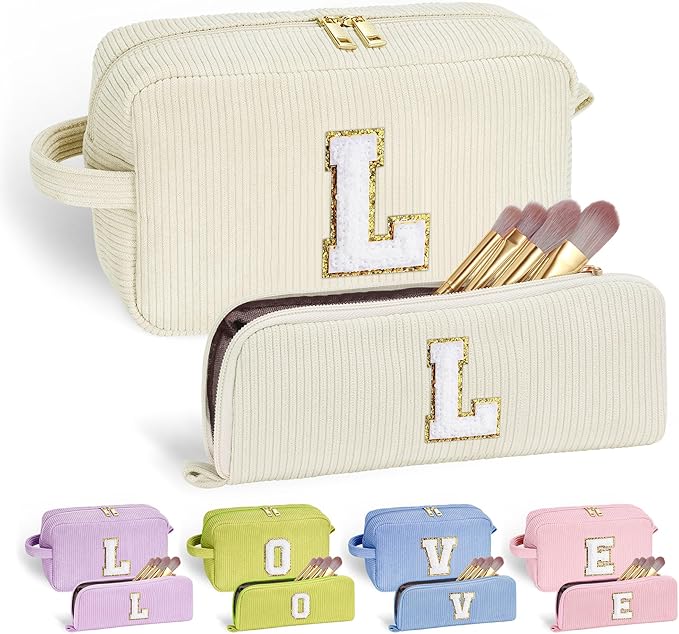 YOOLIFE Initial Travel Makeup Bag Cosmetic Bag - Teen Girl Gifts Trendy Stuff Friend Birthday Gifts for Women Teen Girl Kids