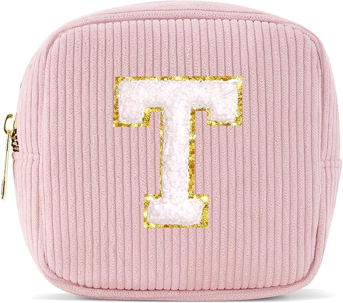 Pocmimut Personalized Initia Makeup Bag,Make Up Pouch and Toiletry Travel Tote,Cute Skincare Pouches for Women Girls,Preppy Purse Cosmetic Organize,T