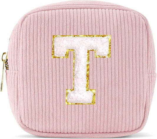 Pocmimut Personalized Initia Makeup Bag,Make Up Pouch and Toiletry Travel Tote,Cute Skincare Pouches for Women Girls,Preppy Purse Cosmetic Organize,T