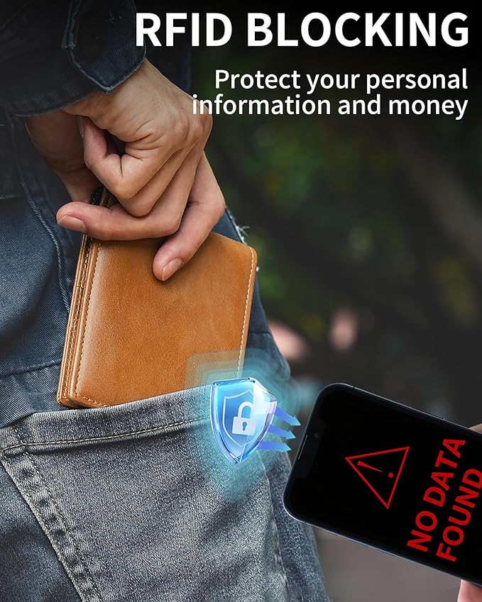 Artpaxy Mens Wallet Bifold Genuine Leather RFID Blocking Wallet for Men with 2 ID Windows 12 Card Holders 2 cash pockets 1 Gift Box