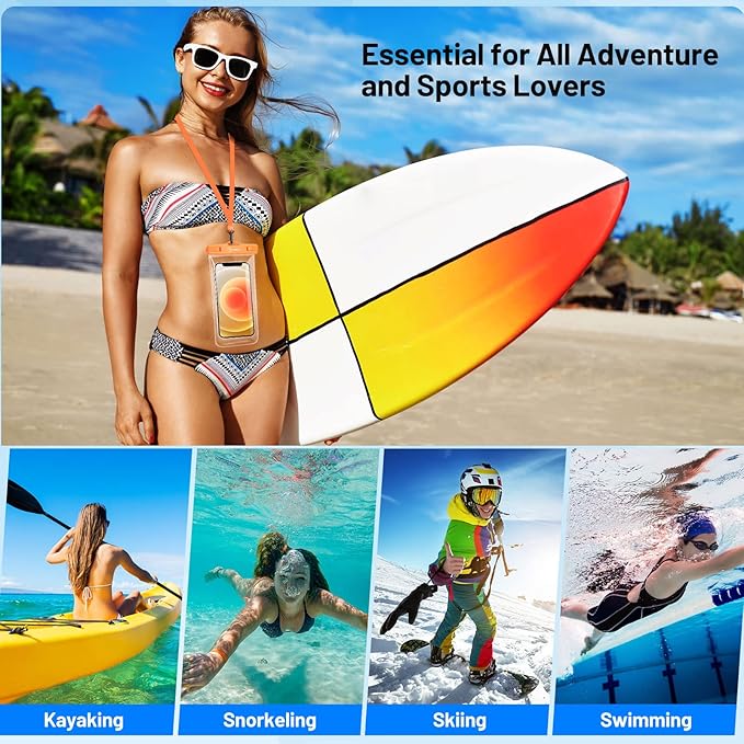 Waterproof Phone Pouch Bag - 8.5in Water Proof Cell Phone Case for Beach Travel Must Haves, Waterproof Phone Holder with Lanyard for iPhone 16 15 Pro Max Galaxy S24 Ultra Pixel 8 Pro,Cruise Essentials