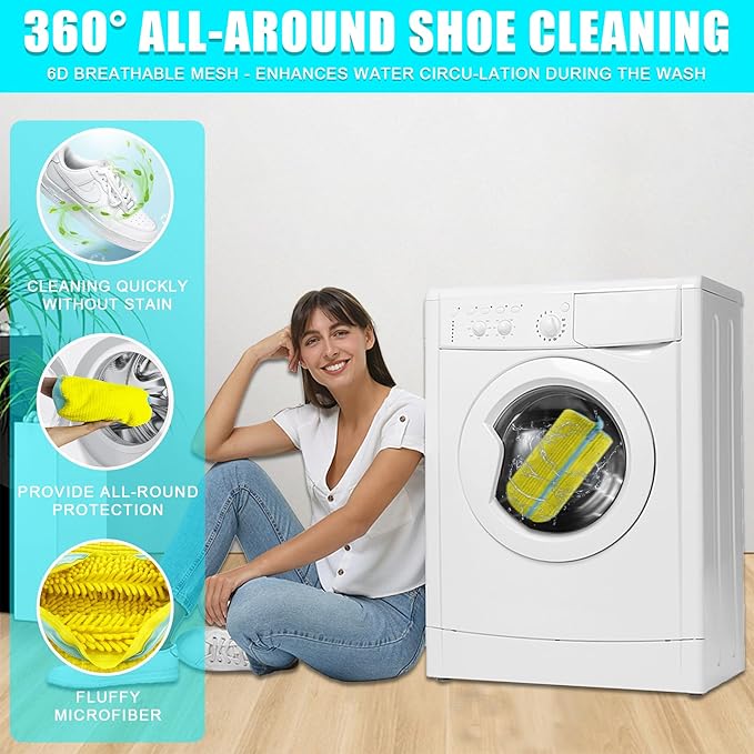 XXL Shoe Washing Machine Bag - 2-Pack Reusable Shoes Cleaning Bags, 360° Deep Clean for Tennis Shoes, Sneakers and Slippers, Includes 2 Shoe Storage Dust Bags (Yellow)