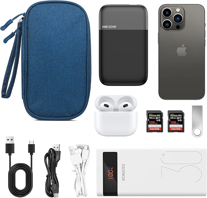 2 Pack Travel Cable Organizer Double Layer with Smooth Coating Zipper,Cable Organizer Bag Electronic Accessroies Shockproof and Impact-Protective for Hard Drives,Cables,Charger,USB Card