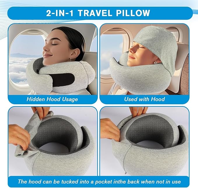 Travel Neck Pillow for Airplanes, Plus Memory Foam Pillows for Neck Support, Best Turtle Pillow for Adult Traveling Sleeping Flight Pillow Cool for Women Long Haul Flights Almohada De Viaje-XS