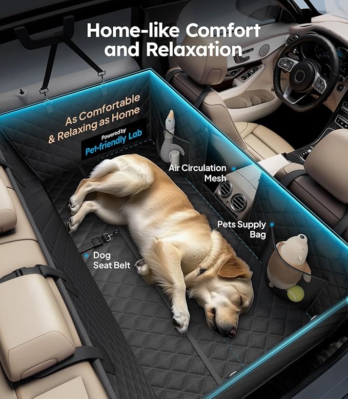 Wigoo Upgrade Soft Dog Car Seat Cover for Back Seat, [Protect Interior, Waterproof & Easy to Clean] Soft Bottom Backseat Dog Car Hammock,Fits Large Sedan SUV Truck Van, Size L, Black