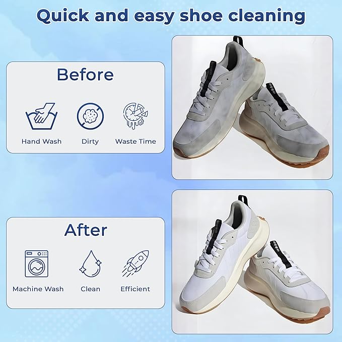 2Pcs Shoe Washing Machine Bag with Insoles | Reusable Sneaker Laundry Bags for Machine Wash | Fluffy Fiber 360° Cleaning with Durable Zipper Closure (Yellow Grey & Trees)