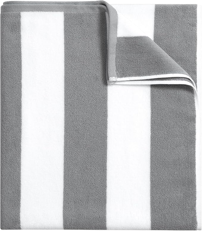 Large Beach Towel Oversized - 40"X70" Big Mens Beach Towesl, Extra Large Thick Gray Beach Towels, XL Wide Fluffy Swimming Towel Oversize, Giant Stripe Cotton Pool Towel for Adults