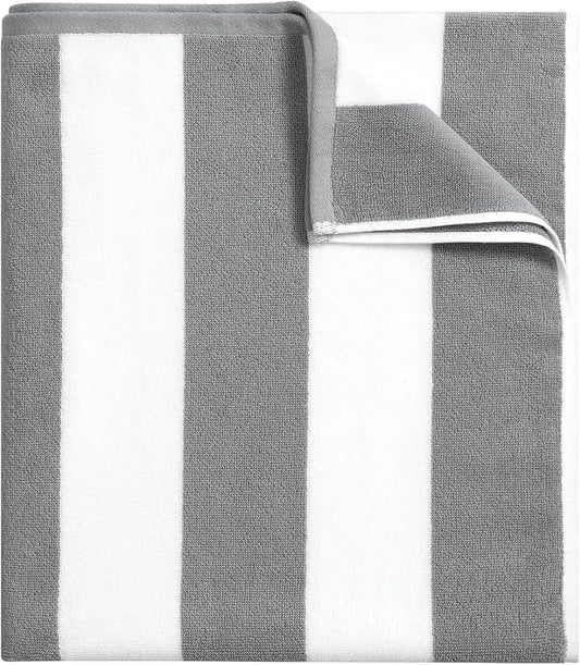 Large Beach Towel Oversized - 40"X70" Big Mens Beach Towesl, Extra Large Thick Gray Beach Towels, XL Wide Fluffy Swimming Towel Oversize, Giant Stripe Cotton Pool Towel for Adults