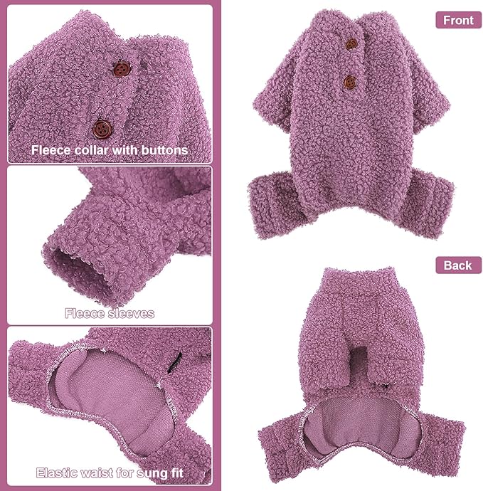 Dog Sweaters for Small Dogs Winter Dog Pajamas Sized Dogs Boy Girl Fleece Pet Clothes Puppy Outfit 4 Legs Jumpsuits for Chihuahua Yorkie Cat Apparel (Purple, X-Small)