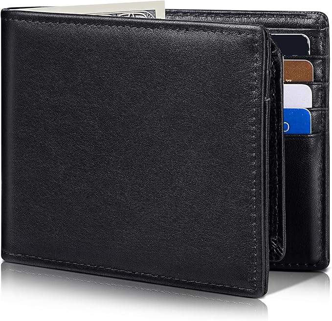 Artpaxy Mens Wallet Genuine Leather Bifold RFID Blocking Wallet for Men with 2 ID Windows 12 Card Holders 2 cash pockets 1 Gift Box