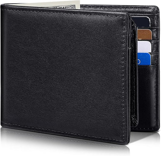 Artpaxy Mens Wallet Genuine Leather Bifold RFID Blocking Wallet for Men with 2 ID Windows 12 Card Holders 2 cash pockets 1 Gift Box