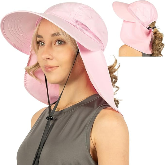 SUN CUBE Sun Hat for Women with Ponytail Hole Neck Flap, Gardening Hat Women Sun Protection, UV Hats Hiking Walking Fishing
