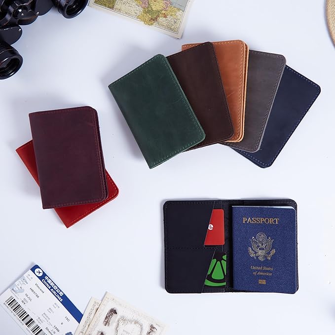 INCARNE US Passport Cover Clear - Travel Passport Wallet - Leather Passport Holder for Men Women Family with Card Slots & Note Compartmen - Sleeve Protector - Genuine Leather - Vintage Blue