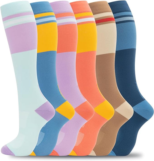 fenglaoda Compression Socks for Women Men Support Circulation 6 Pairs Socks For Nurse, Travel, Flight