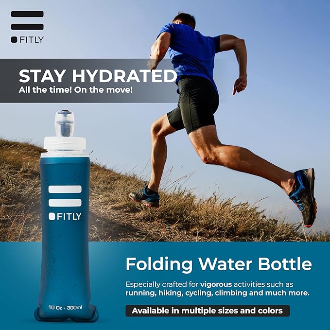 FITLY Soft Flask - Shrink As You Drink Soft Water Bottle for Hydration Pack - Folding Water Bottle Ideal for Running, Hiking, Cycling, Climbing & Rigorous Activity