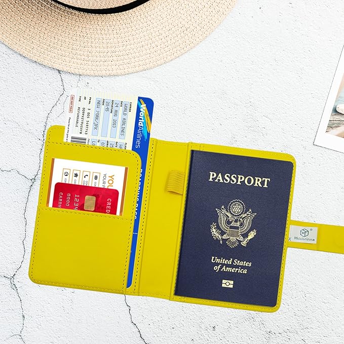 Melsbrinna Premium Leather Passport Holder Covers Case, Waterproof Rfid Blocking Travel Wallet Passport Holder with Pen Holder, Cute Passport Book for Women/Men