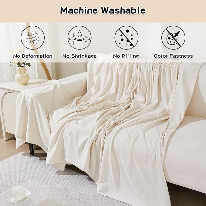 MEETSKY Couch Cover for 3 Cushion Cat Scratch Proof Couch Protector Washable Sofa Covers Sectional Couch Covers for Dogs Soft L Shape Sofa Slipcover for Pets Kids, 91" x 134", Creamy White