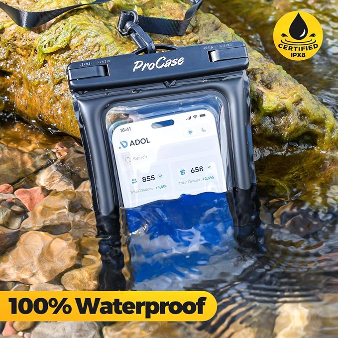 ProCase 2 Pack Floating Waterproof Phone Pouch Up to 7", IPX8 Floatable Underwater Phone Case Dry Bag for iPhone 17/Air 16 15 14 13 12 11 Pro Max Xs Max XR X 8 7 Plus SE/Galaxy S24 S23 S22 - Black