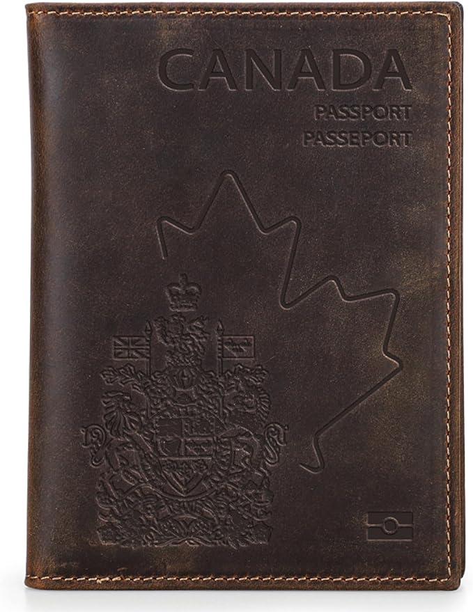 Top Grain Leather Single Travel Passport Wallet Embossing Badge for Unisex, Folio Design for Passport & Multi Cards, RFID Blocking for Passport/Cards/Checks/Bills/AirTag, Coffee Default, CA
