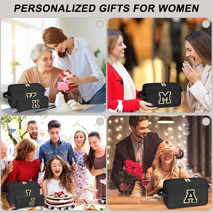 YOOLIFE Initial Travel Makeup Bag Cosmetic Bag - Teen Girl Gifts Trendy Stuff Friend Birthday Gifts for Women Teen Girl Kids