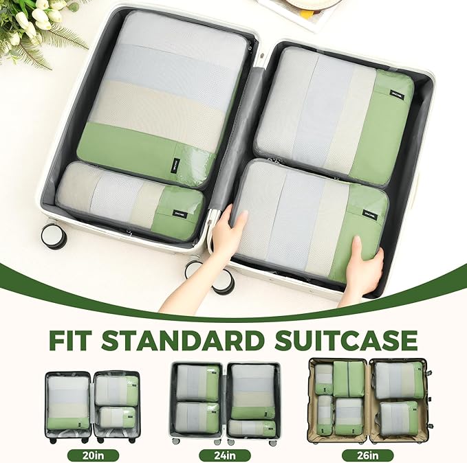 BAGAIL 6 Set/4 Set Lightweight Compression Packing Cubes with Packing List, Anti-Tearing Expandable Organizer Bags for Travel