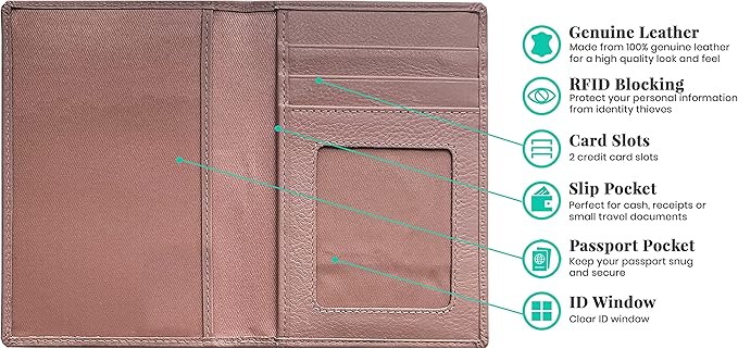 Personalized Monogrammed Blush Leather RFID Passport Wallet and Luggage Tag