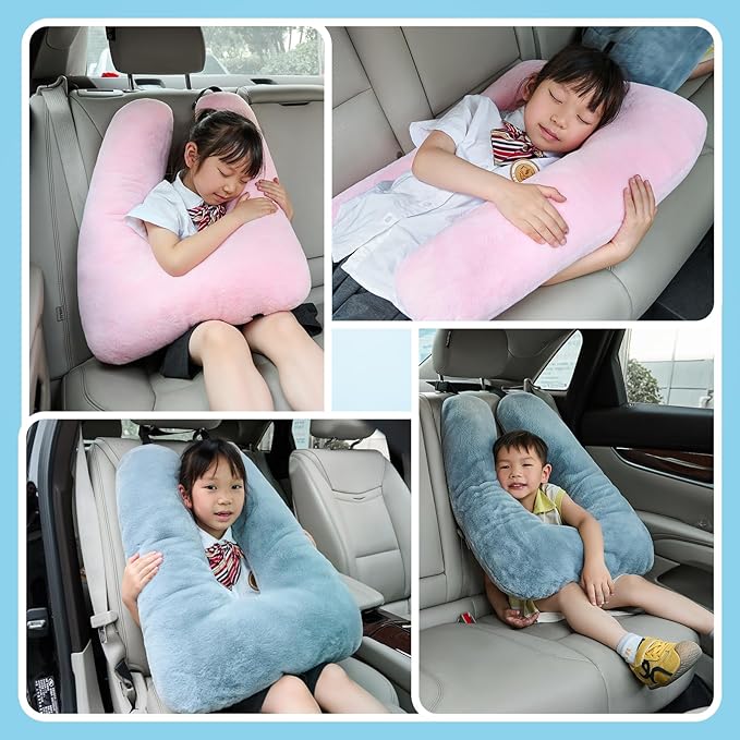 Travel Pillow, Car Pillow for Kids, Car Seat Pillow for Adults, Travel Pillow for Kids with Adjustable Strap, Support Head and Neck on Road Trips, Long Car Ride Essentials, Blue