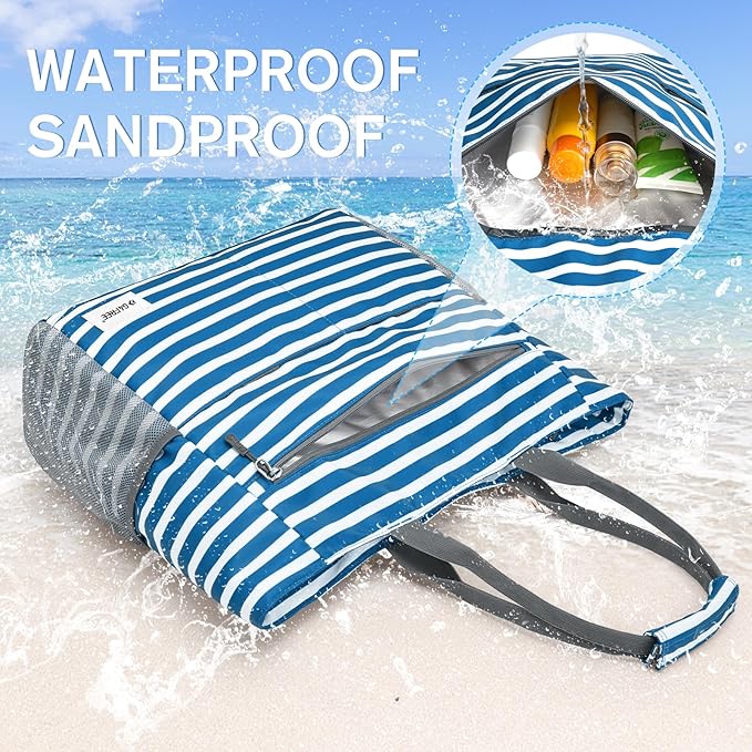 G4Free Beach Bag, Waterproof Sandproof Beach Tote Bag, Large Capacity Foldable for Women