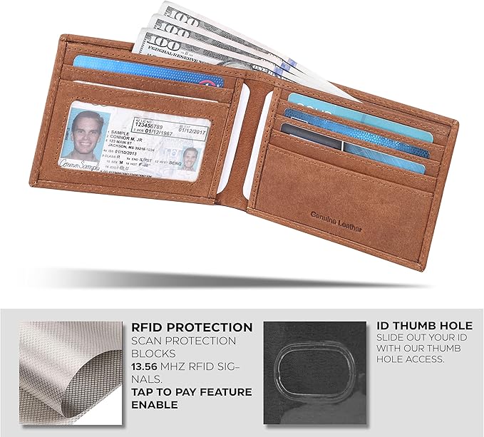 Oak Leathers Slim Leather Wallet for Men - RFID Blocking Slim Minimalist Front Pocket - Thin & Stylish with ID Window, Gift For Men (Cognac)