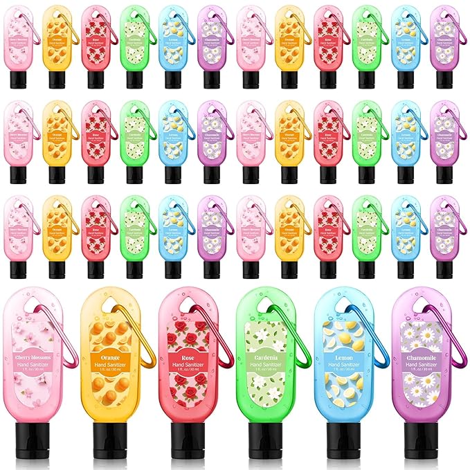 24 Pack Scented Hand Sanitizers Keychain Gift Bulk Travel Size Hand Sanitizer Gel for Christmas Wedding Party Favors Treat Goodie Bag Stuffer Friends Coworker Nurse Birthday Gifts