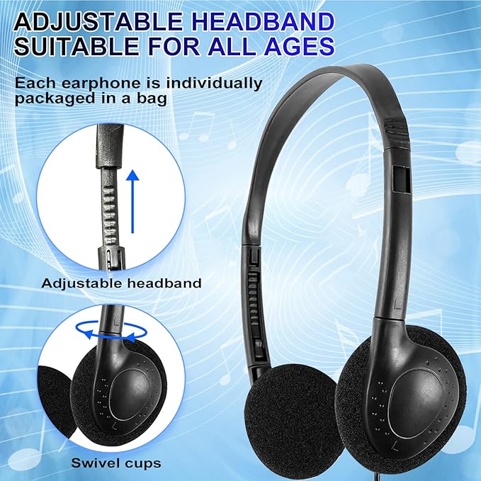 CN-Outlet Wholesale Kids Headphones in Bulk 25 Pack for School Classroom Students Children and Adults - Black