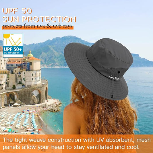 Sun Hats for Women Beach Hat Ponytail Hat Womens Sun Hat with UV Protection Wide Brim