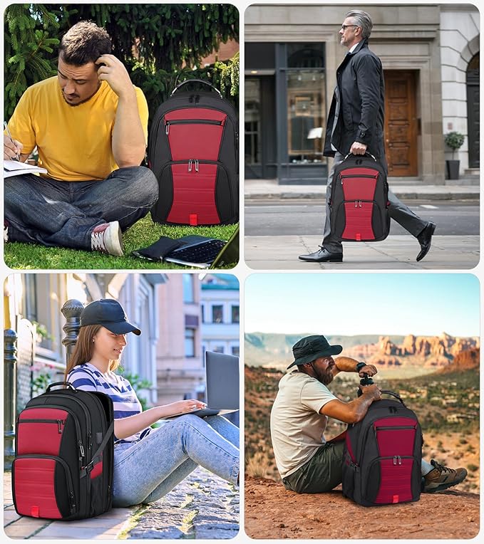 50L Extra Large Backpack,Laptop Backpack, Travel Backpack for Men, Big Backpack, Water Resistant School Approved Business Work Computer Heavy Duty Bag with USB Port, Fits 17 Inch Laptop, Red