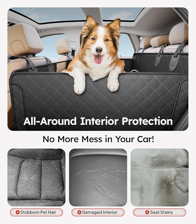 Wigoo Upgrade Soft Dog Car Seat Cover for Back Seat, [Protect Interior, Waterproof & Easy to Clean] Soft Bottom Backseat Pet Extender Dog Car Hammock, FitsCar Sedan SUV Truck Van, Size M, Black