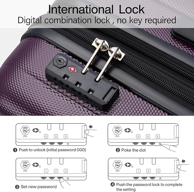 Hanke 20 Inch Expandable Carry on Luggage 22x14x9 Airline Approved Lightweight PC Hard Shell Suitcases with Wheels Tsa Luggage Rolling Suitcase Travel Luggage Bag for Weekender(Purple)